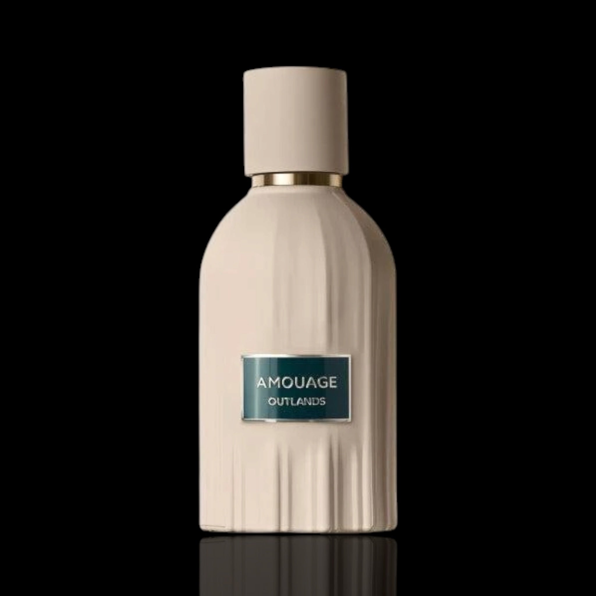 Amouage Outlands perfume bottle on a black background