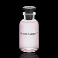 Louis Vuitton heures d'absence perfume bottle labeled 'Heures d'Absence' on a black background