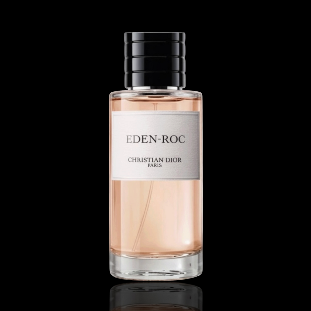 Christian Dior Eden-Roc bottle with light peach finish on a black background