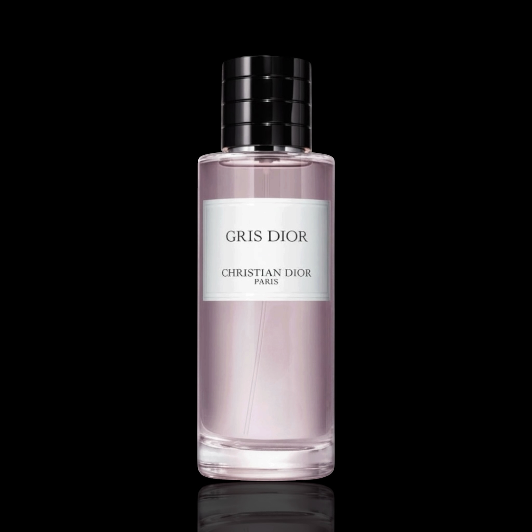 Christian Dior Gris Dior bottle with soft pink finish on a black background