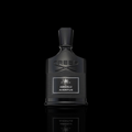 Creed Absolu Aventus bottle with black finish and black label on a black background