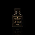 Fragrance Du Bois Lucius Parfum bottle with black and gold design on a black reflective background.
