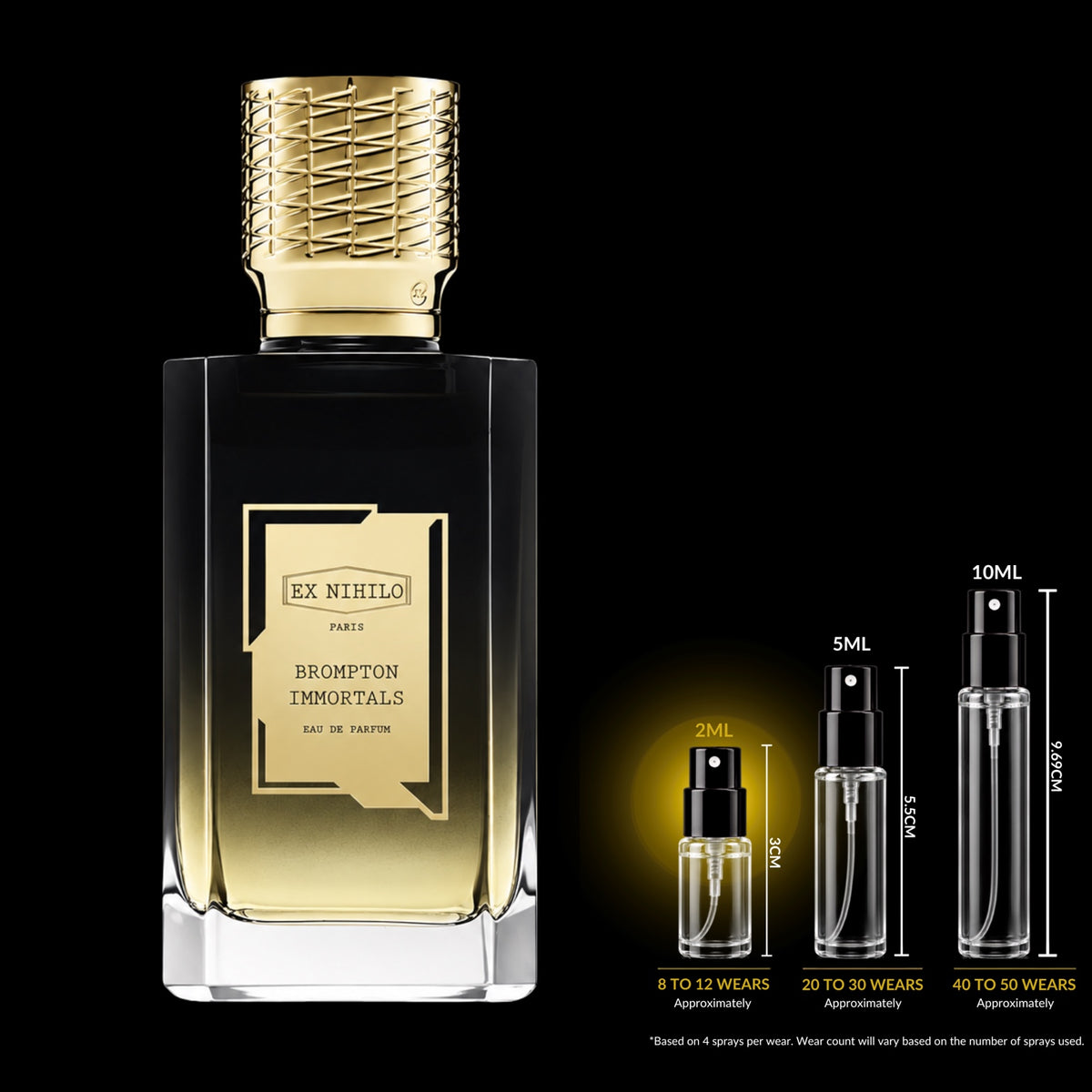 Ex Nihilo Brompton Immortals Eau de Parfum bottle with Rare Reserve Group 2ML decant size highlighted