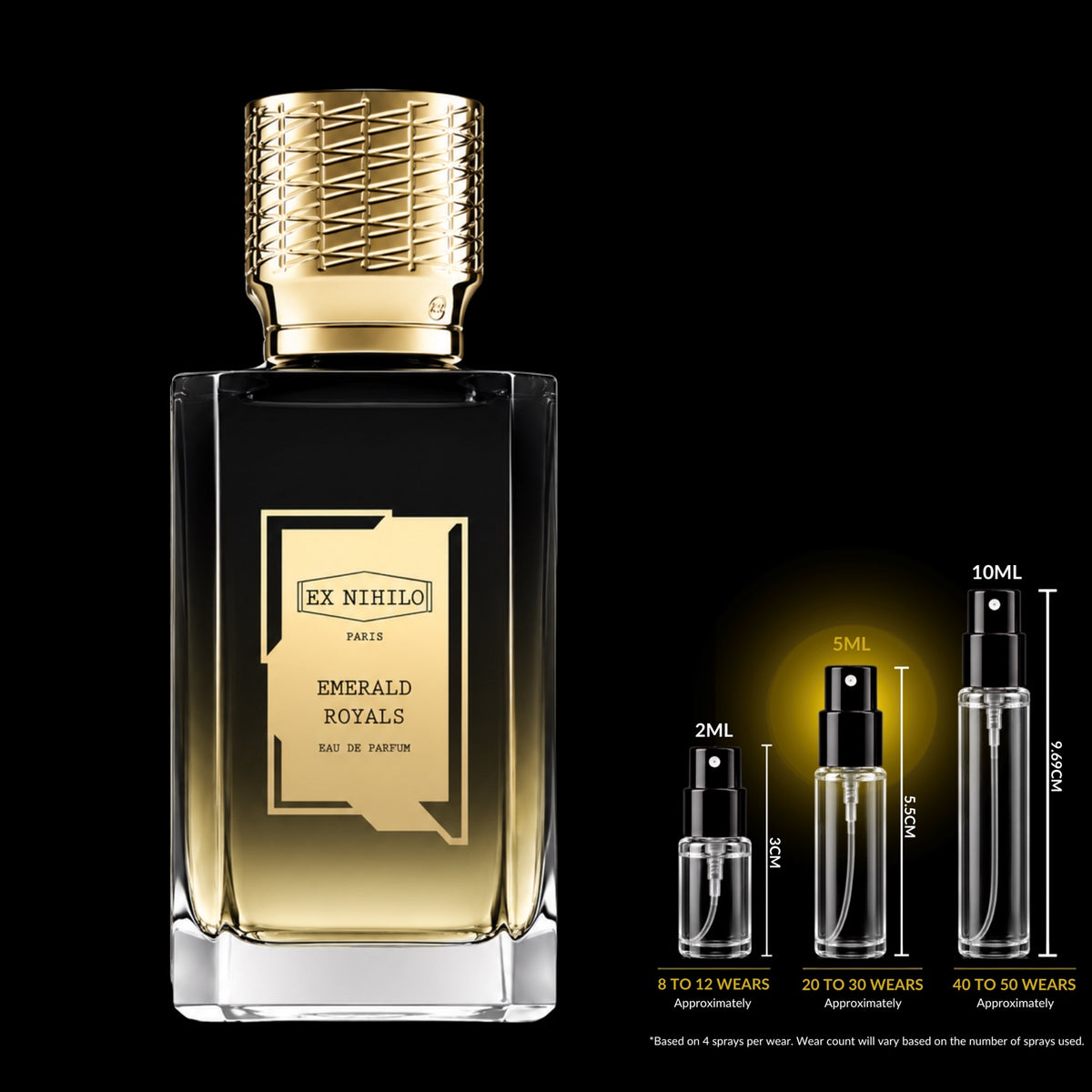 Ex Nihilo Emerald Royals Eau de Parfum bottle with 5ML fragrance decant size highlighted