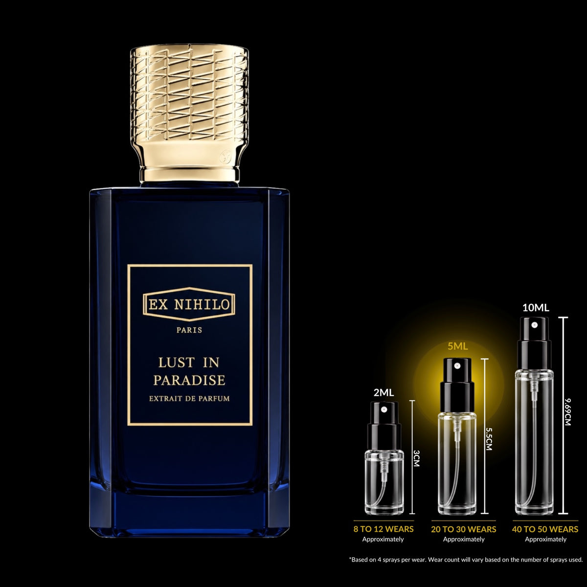 Ex Nihilo Lust in Paradise Extrait bottle with 5ML fragrance decant size highlighted