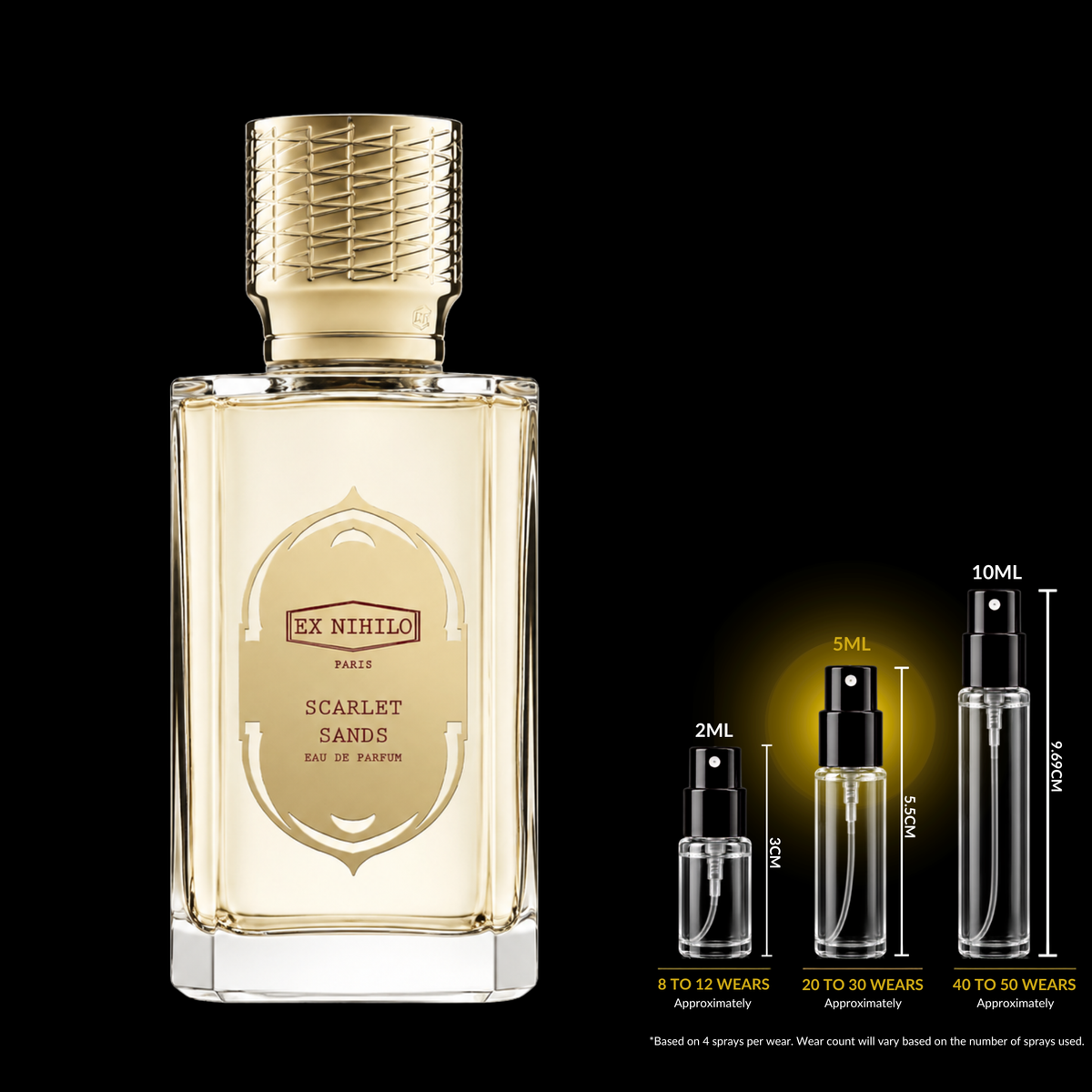 Ex Nihilo Scarlet Sands perfume bottle and Rare Reserve Group 5ML decant sample