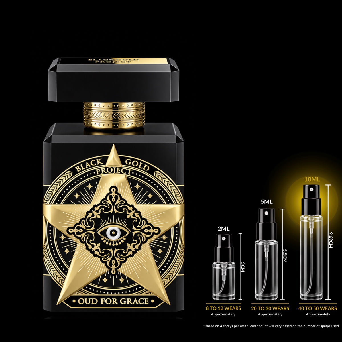 Initio Oud for Grace Eau de Parfum source bottle with the 10ML fragrance decant size highlighted