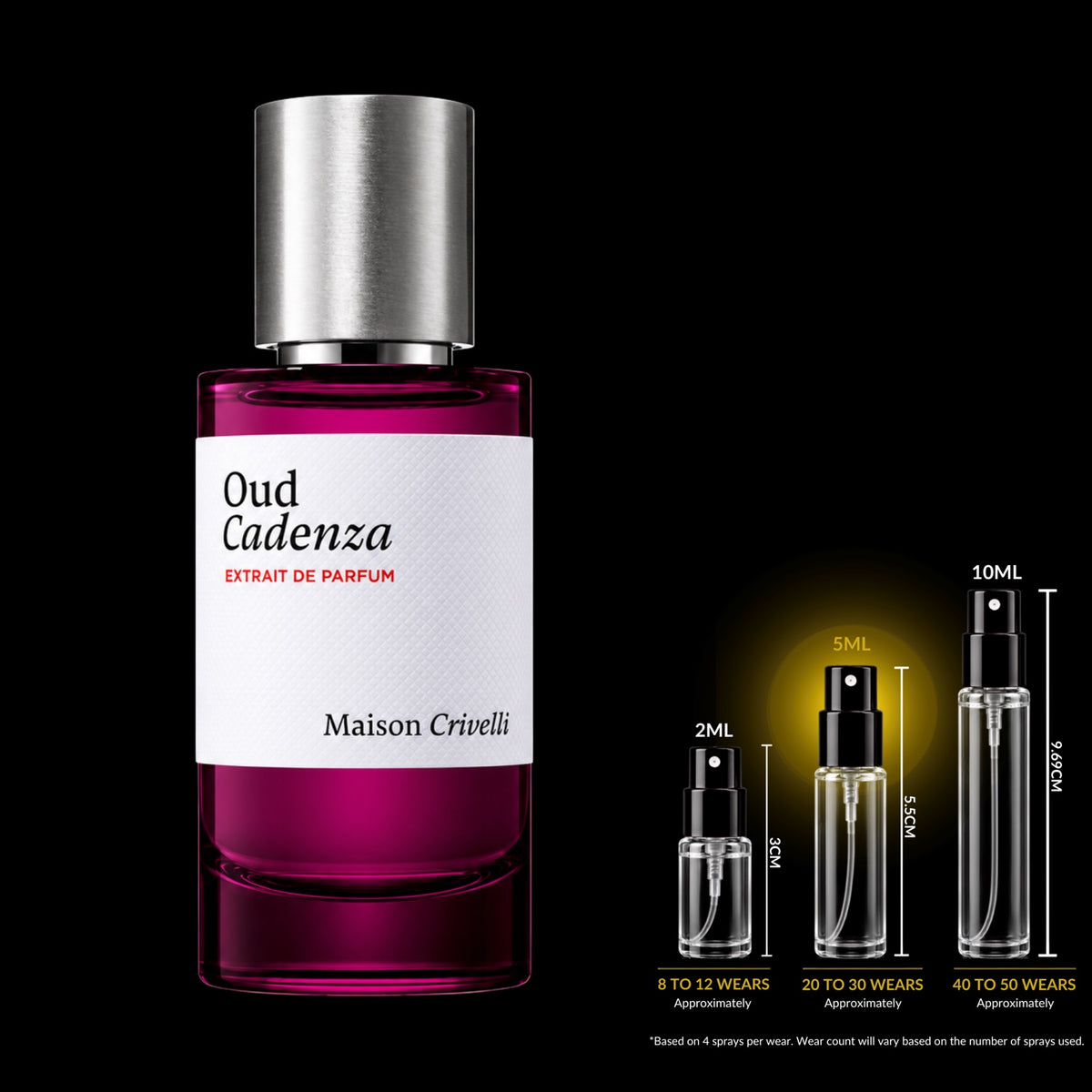 Maison Crivelli Oud Cadenza Extrait de Parfum bottle with Rare Reserve Group 5ML decant size highlighted