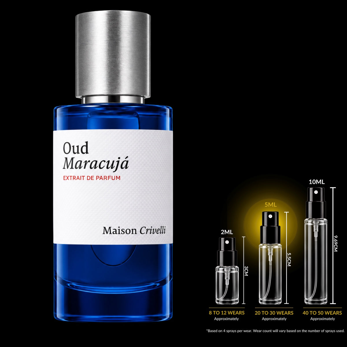 Maison Crivelli Oud Maracujá Extrait de Parfum bottle with Rare Reserve Group 5ML decant size highlighted