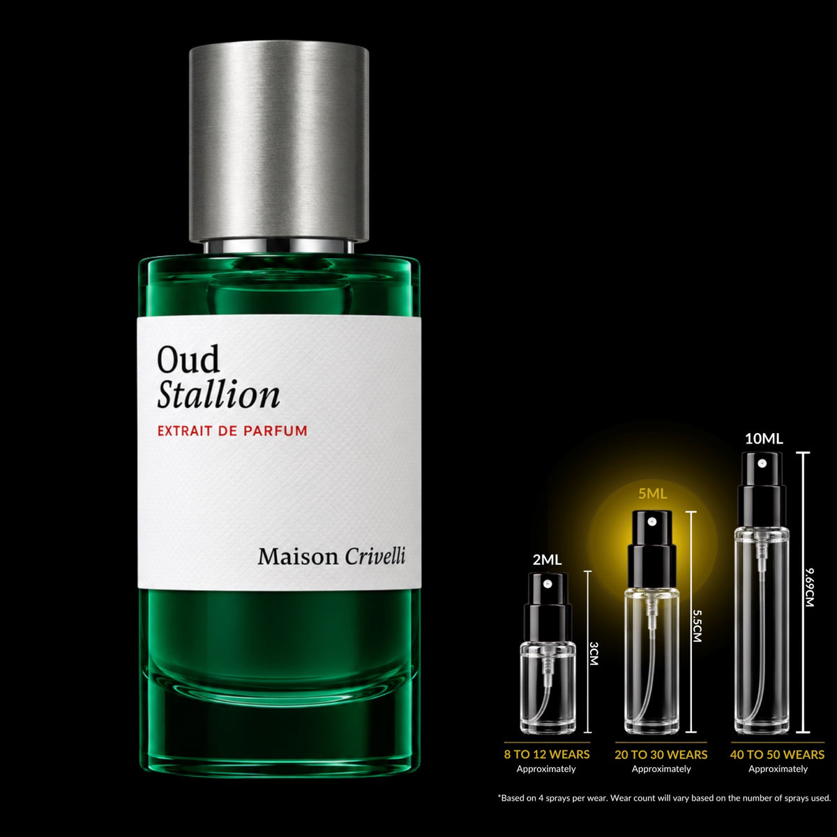 Maison Crivelli Oud Stallion Extrait de Parfum bottle with Rare Reserve Group 5ML decant size highlighted