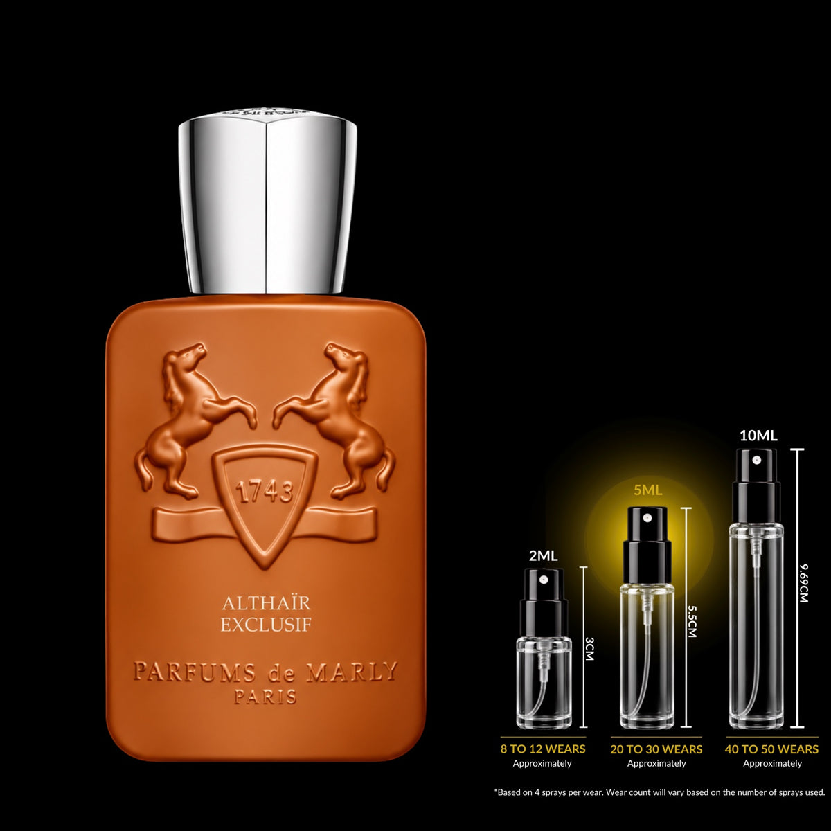 Parfums de Marly Althaïr Exclusif source bottle with the 5ML fragrance decant size highlighted