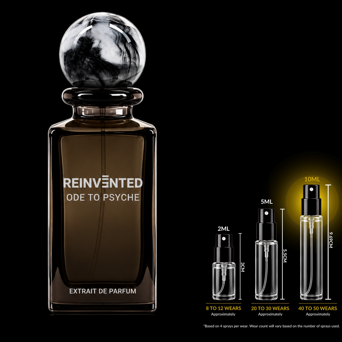 Reinvented Parfums Ode to Psyche Extrait bottle with 10ML decant highlighted