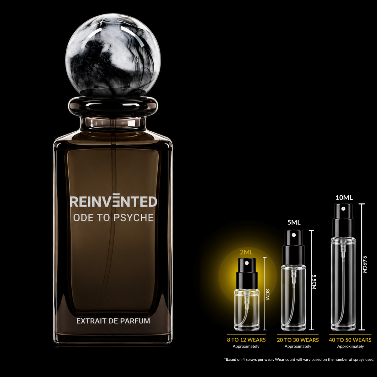 Reinvented Parfums Ode to Psyche Extrait bottle with 2ML decant highlighted