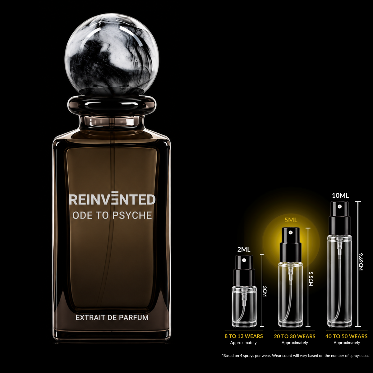 Reinvented Parfums Ode to Psyche Extrait bottle with 5ML decant highlighted