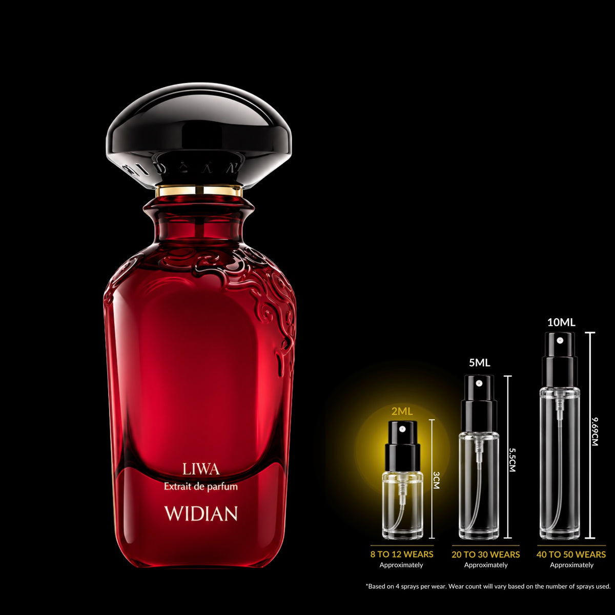 Widian Liwa Extrait de Parfum bottle with Rare Reserve Group 2ML decant size highlighted