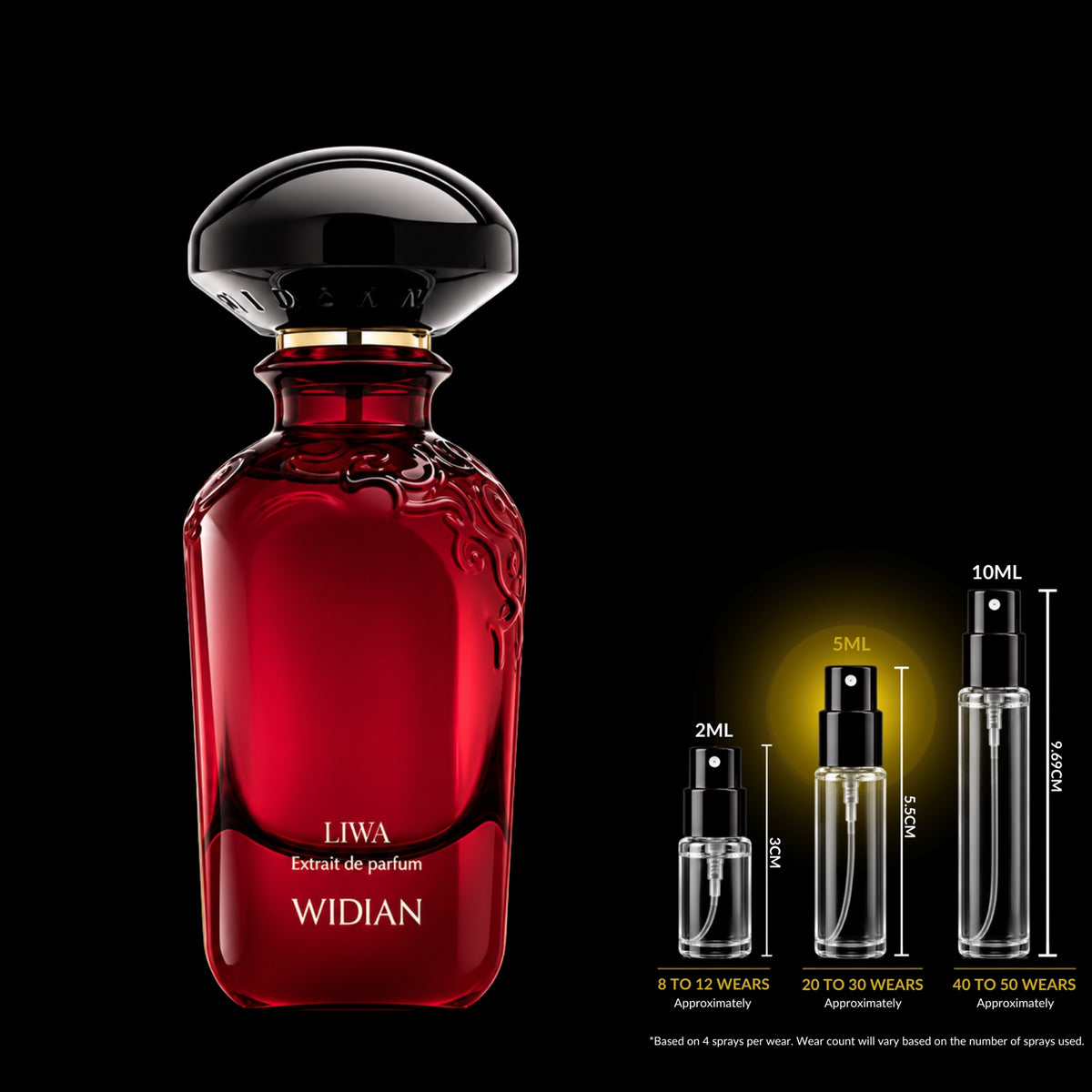 Widian Liwa Extrait de Parfum bottle with Rare Reserve Group 5ML decant size highlighted